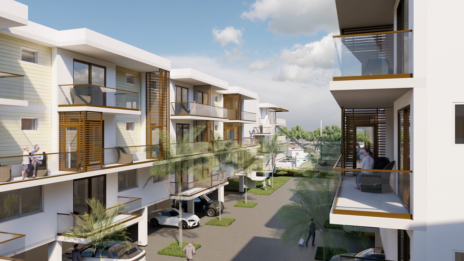 Bartlum Yards Resort villas with balconies overlooking a landscaped courtyard