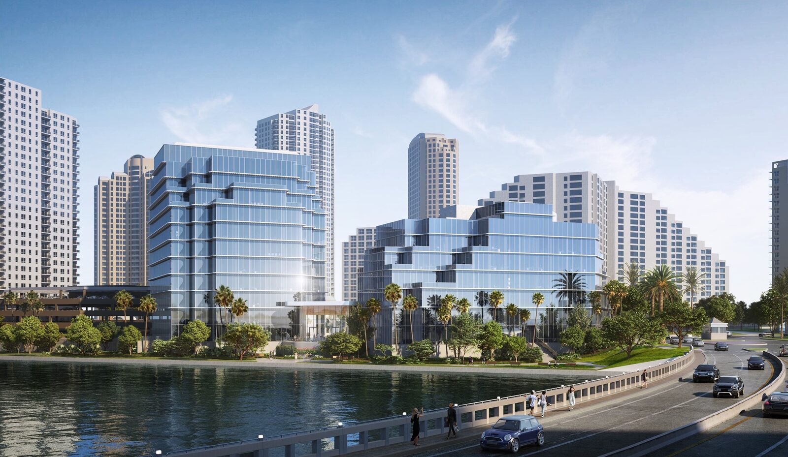 Brickell Key Centre waterfront glass office buildings in Miami