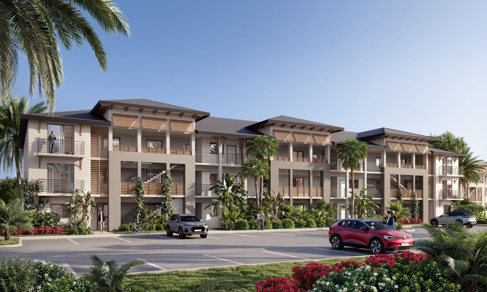 Santa Luciaville garden style apartment buildings with tropical landscaping